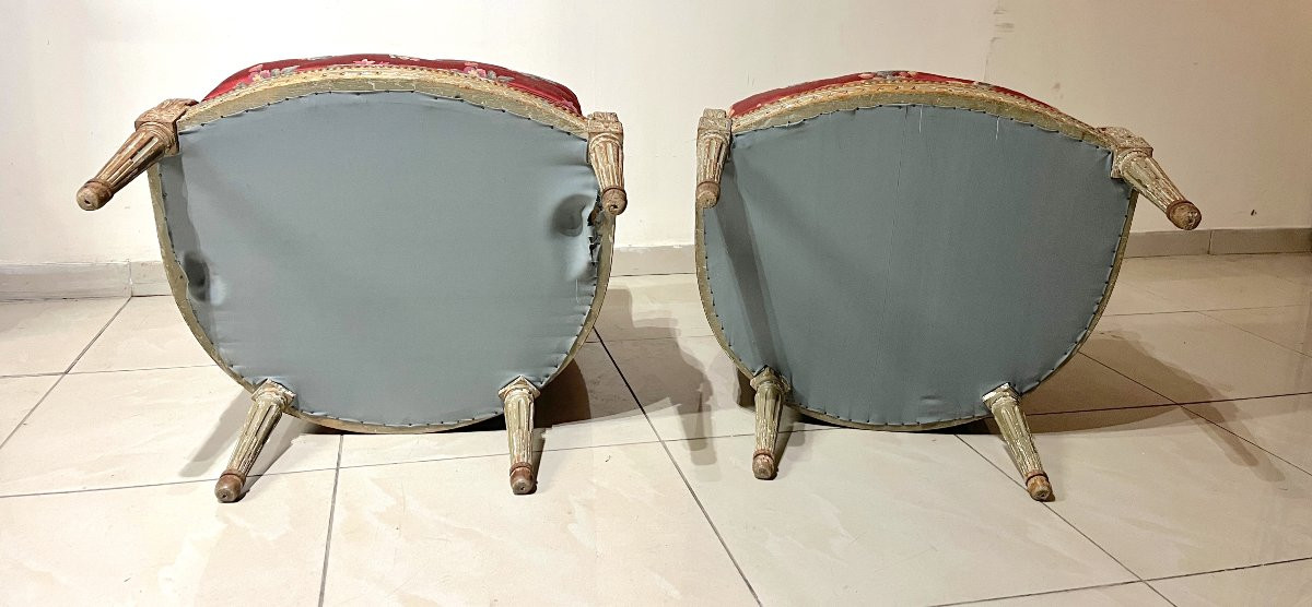 Paire de bergères rechampi Louis XVI-photo-6
