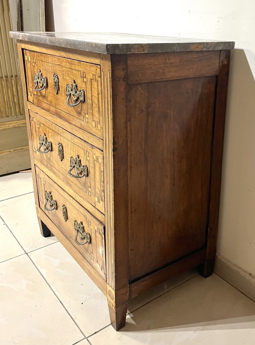 Petite commode en marqueterie époque Louis XVI, XVIIIème siècle-photo-3