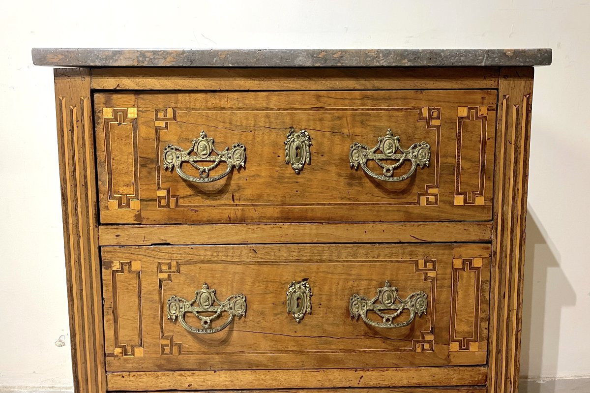 Petite commode en marqueterie époque Louis XVI, XVIIIème siècle-photo-4