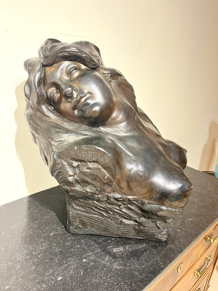 Jef Lambeaux (1852-1908) Electroplated Bust Of A Woman, 19th Century-photo-2