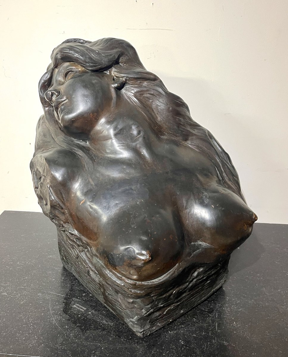 Jef Lambeaux (1852-1908) Electroplated Bust Of A Woman, 19th Century-photo-3