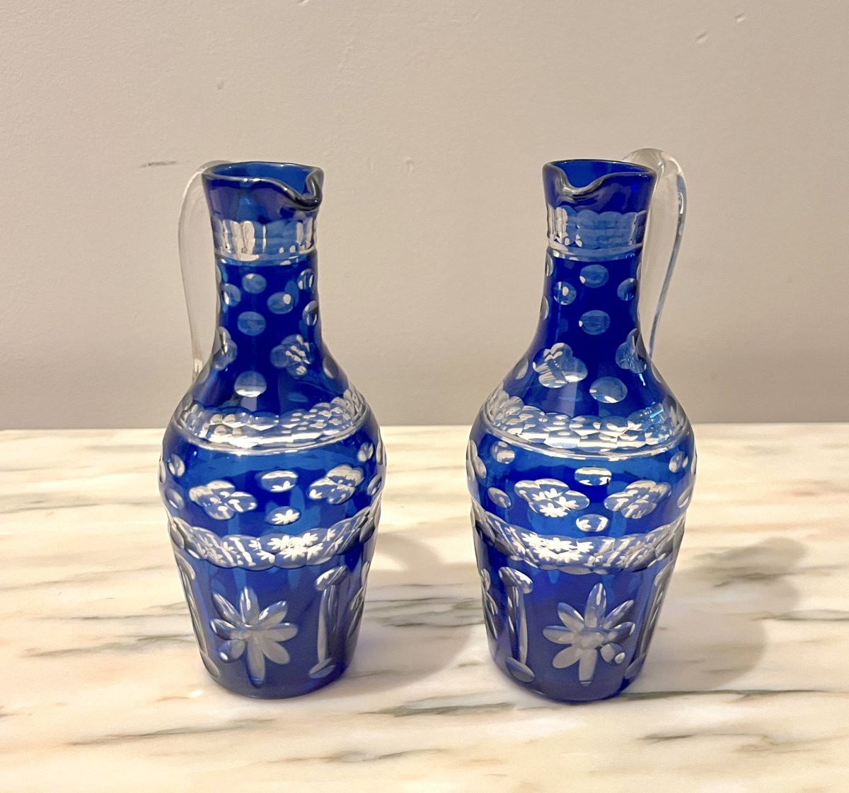 Paire de flacons en cristal bleu XIXème-photo-2