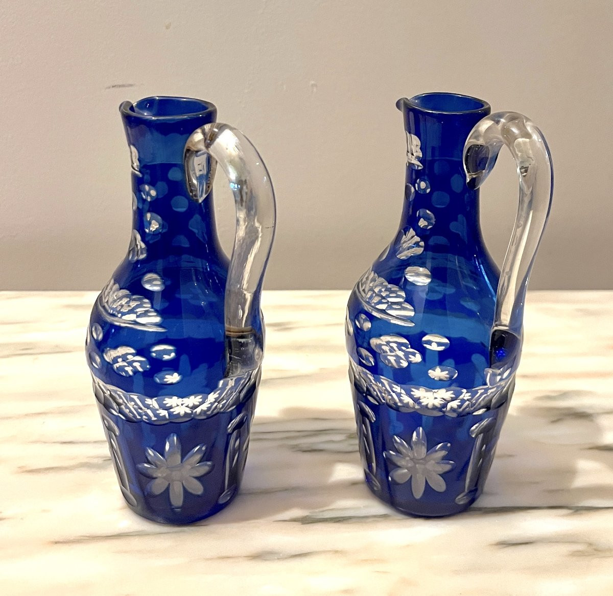 Paire de flacons en cristal bleu XIXème-photo-4