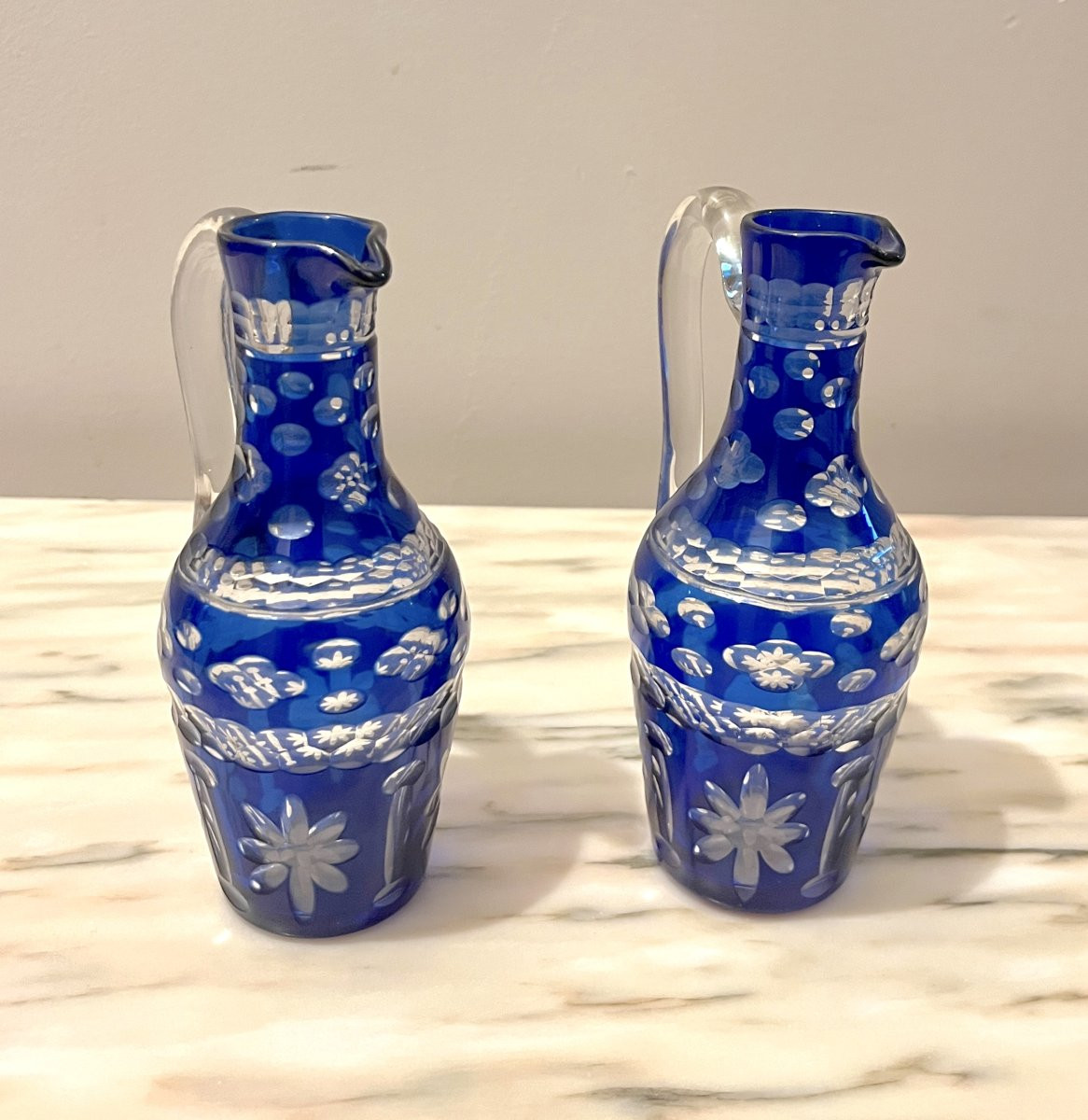 Paire de flacons en cristal bleu XIXème-photo-4