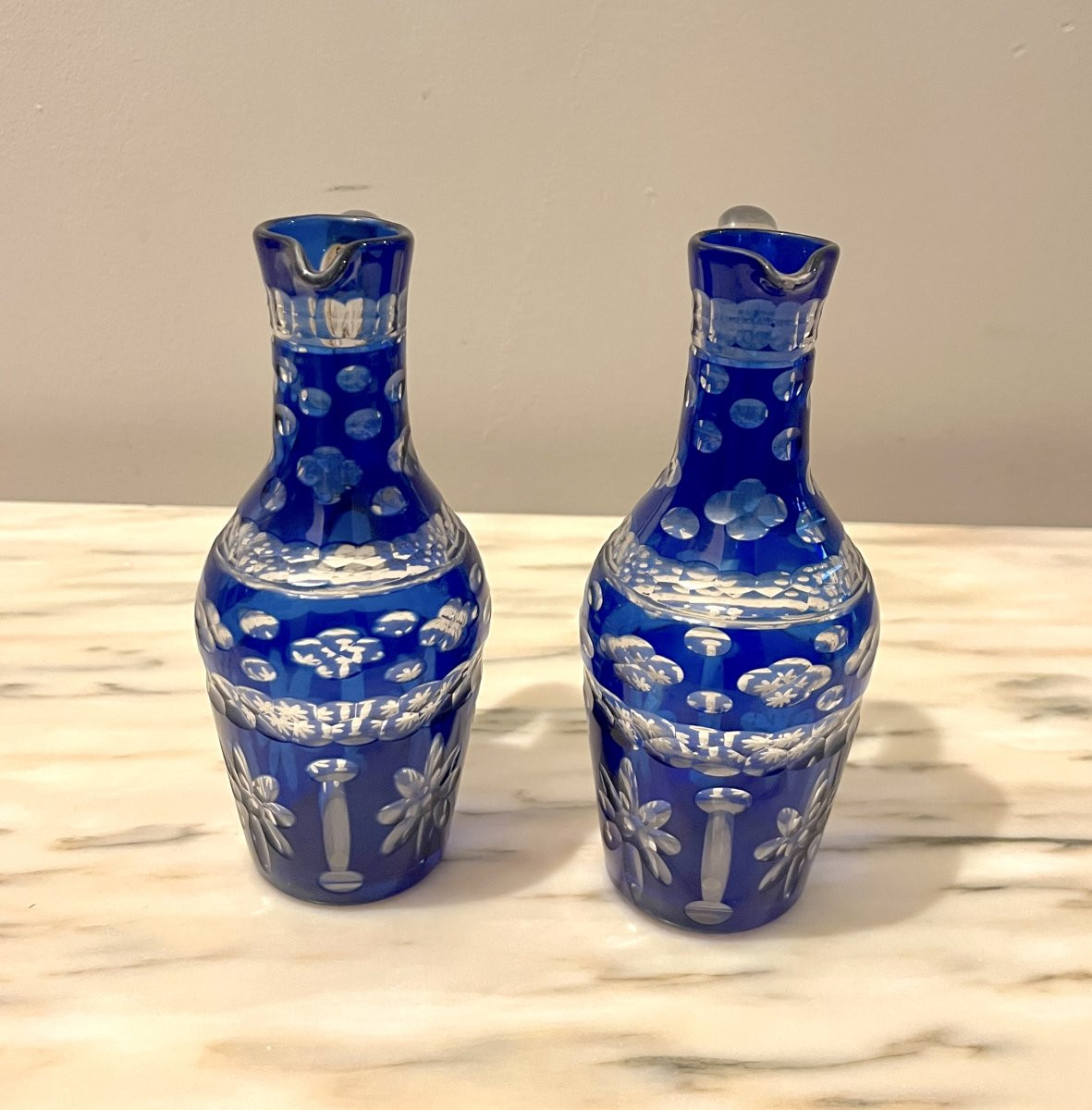 Paire de flacons en cristal bleu XIXème-photo-5