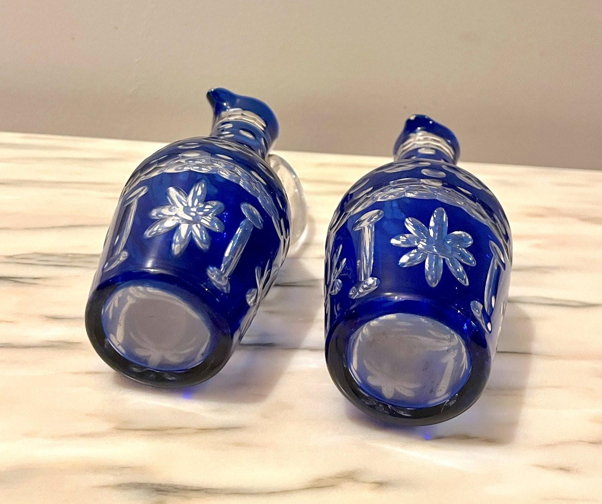 Paire de flacons en cristal bleu XIXème-photo-6