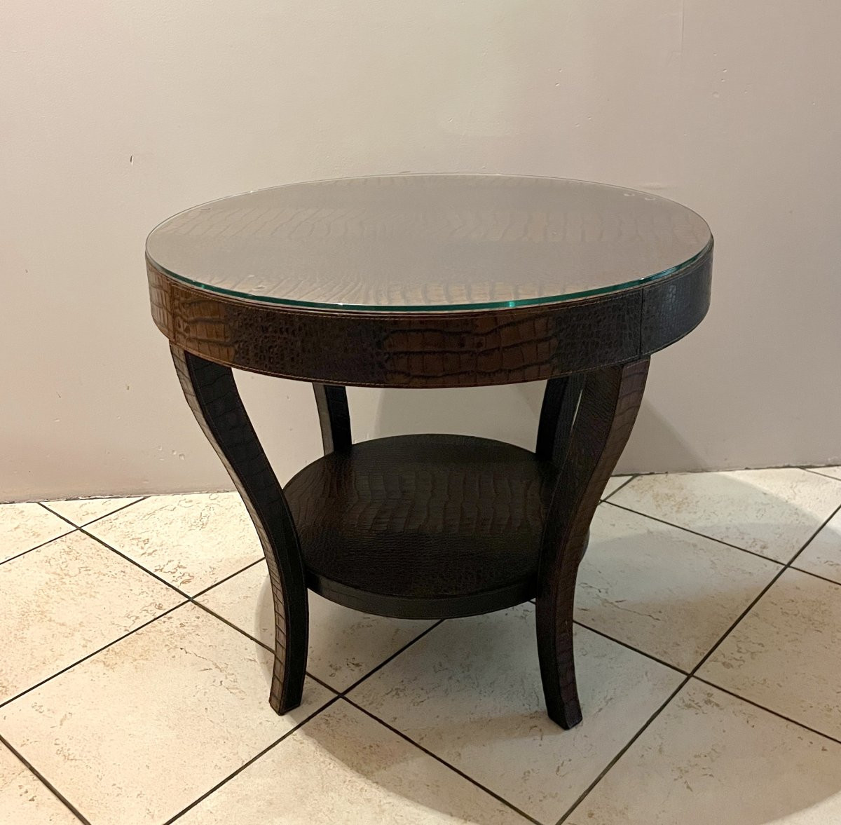 Paire de bouts de canapé en simili-cuir croco marron-photo-1