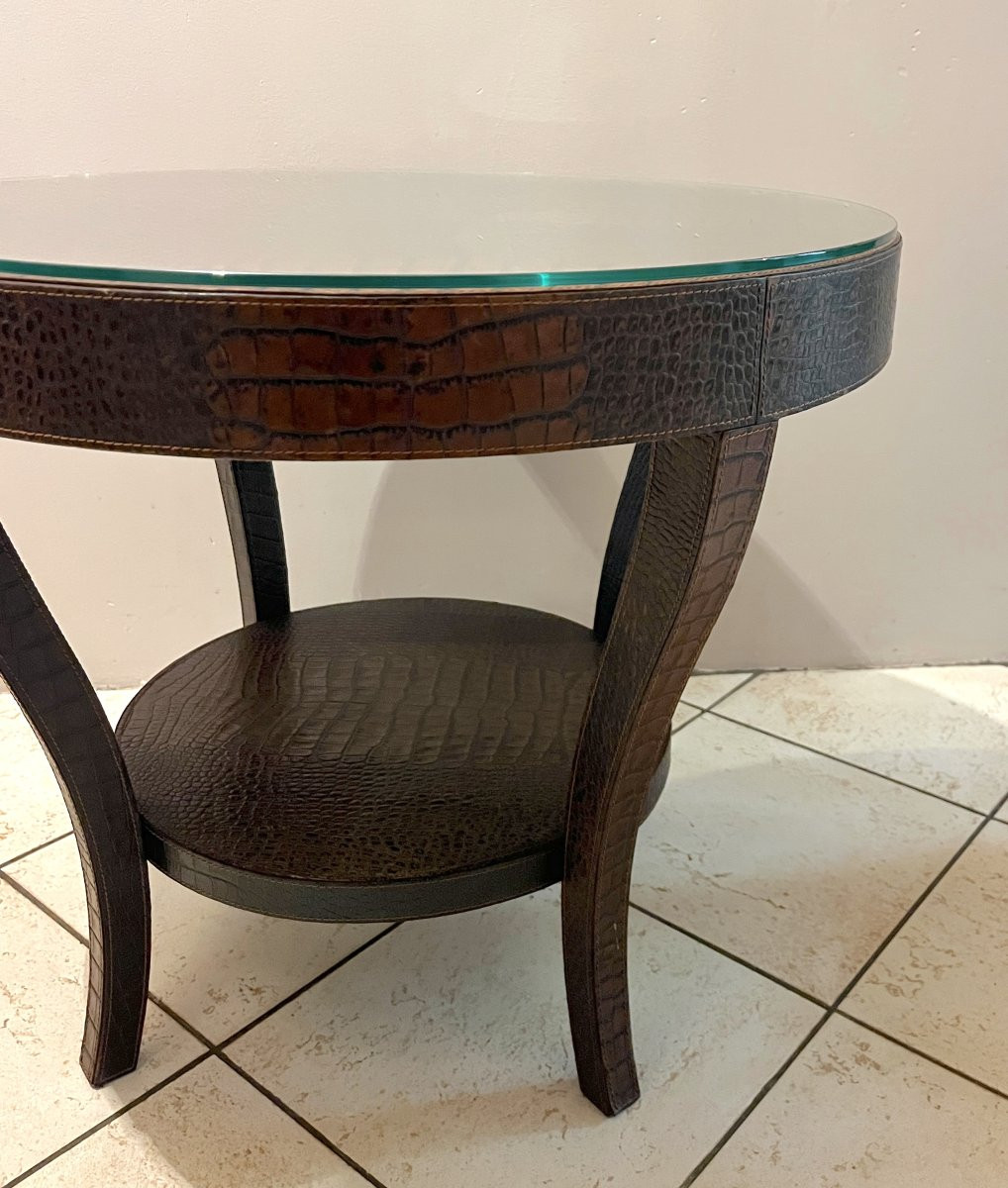 Paire de bouts de canapé en simili-cuir croco marron-photo-3