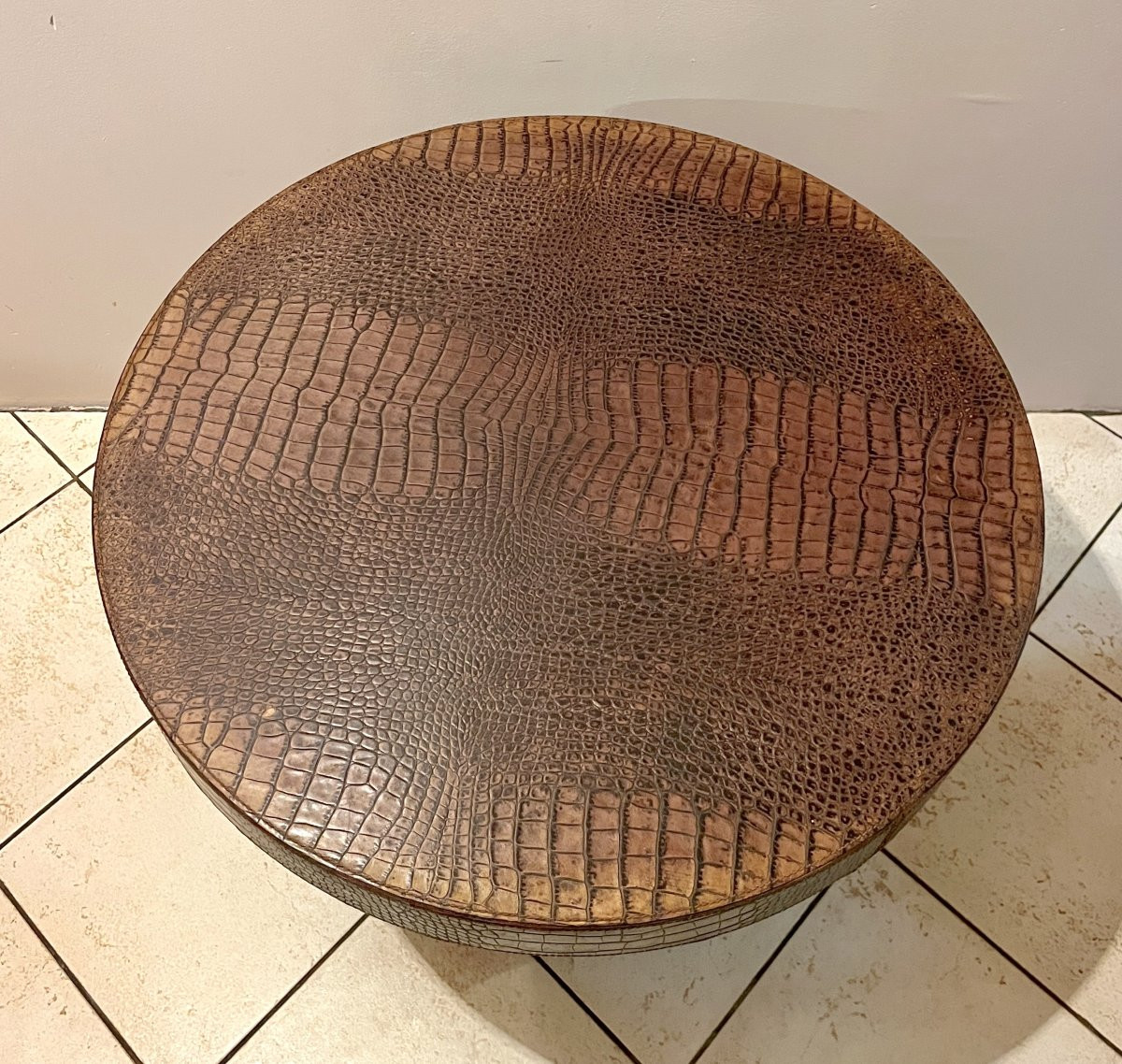 Paire de bouts de canapé en simili-cuir croco marron-photo-4