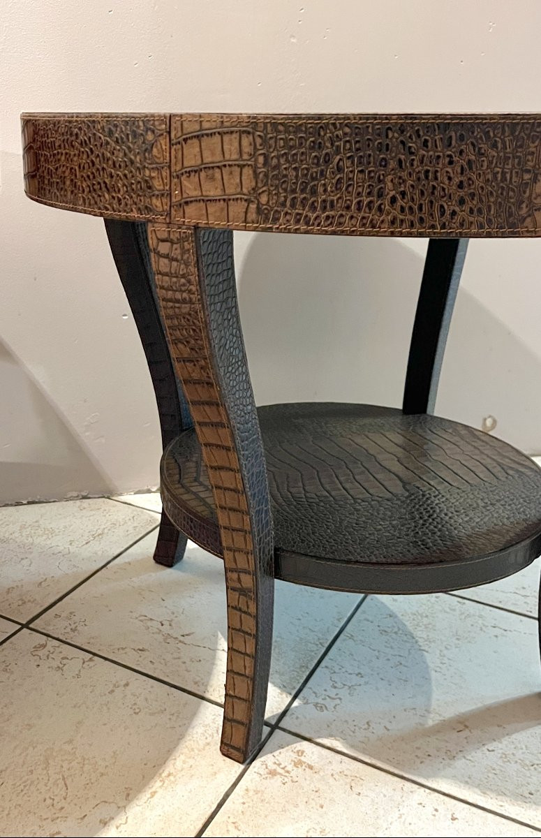 Paire de bouts de canapé en simili-cuir croco marron-photo-7