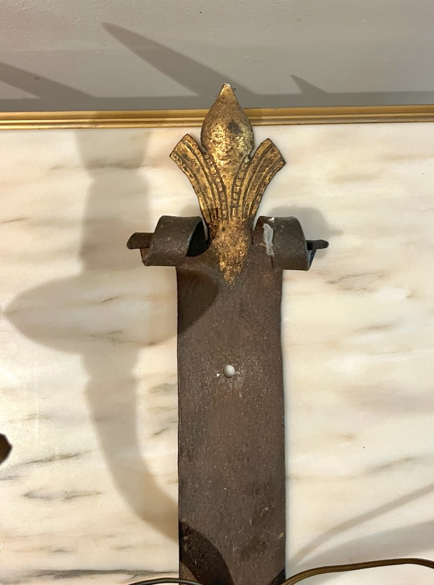 Pair Of Two-arm Wrought-iron Sconces-photo-1