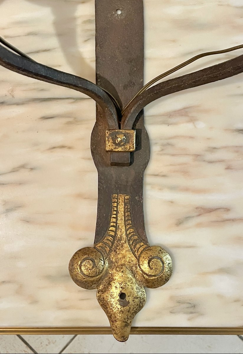 Pair Of Two-arm Wrought-iron Sconces-photo-2