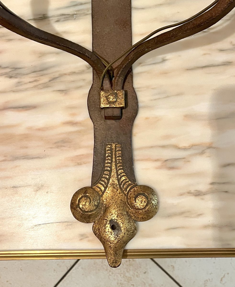 Pair Of Two-arm Wrought-iron Sconces-photo-3