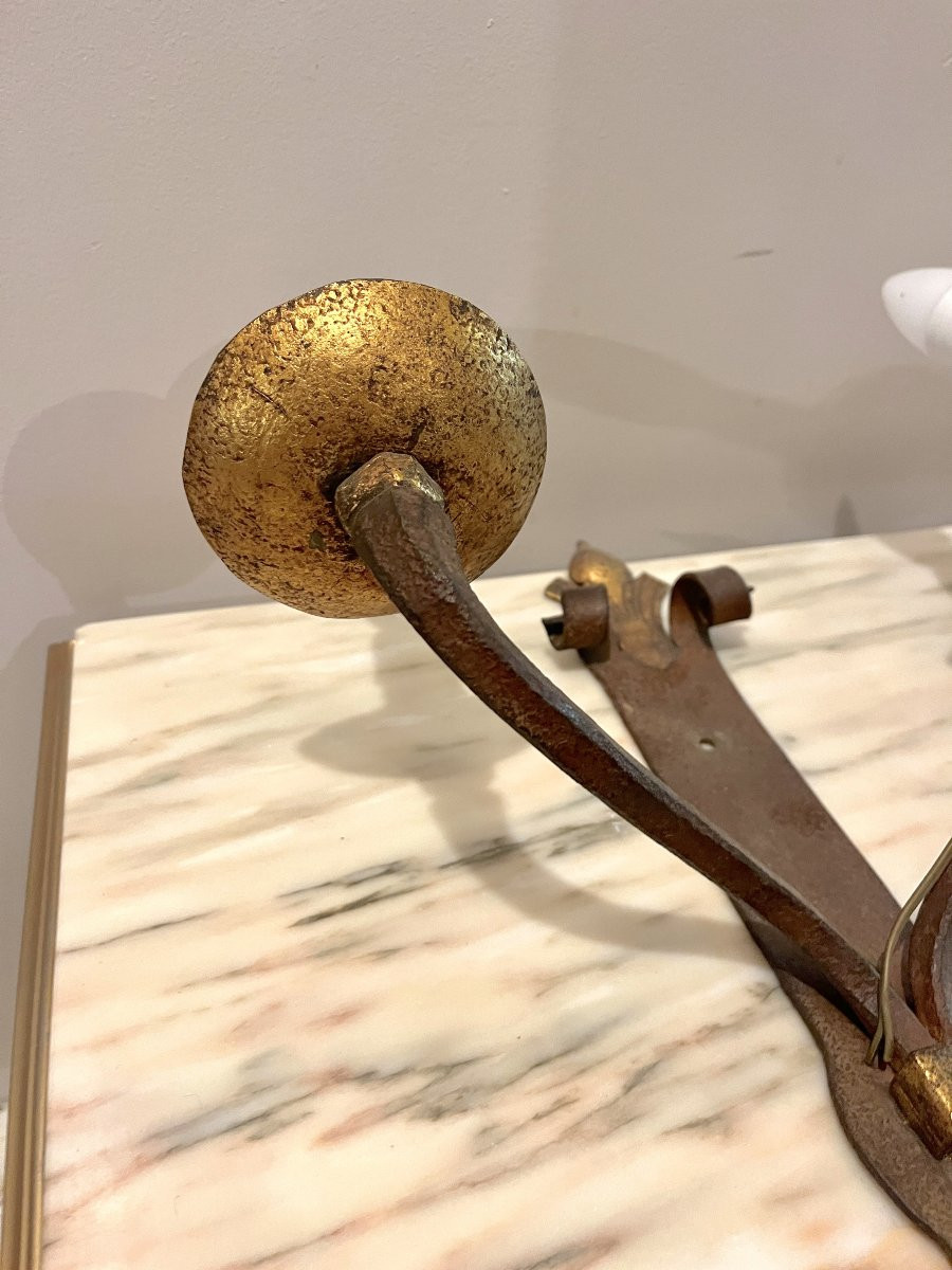 Pair Of Two-arm Wrought-iron Sconces-photo-4