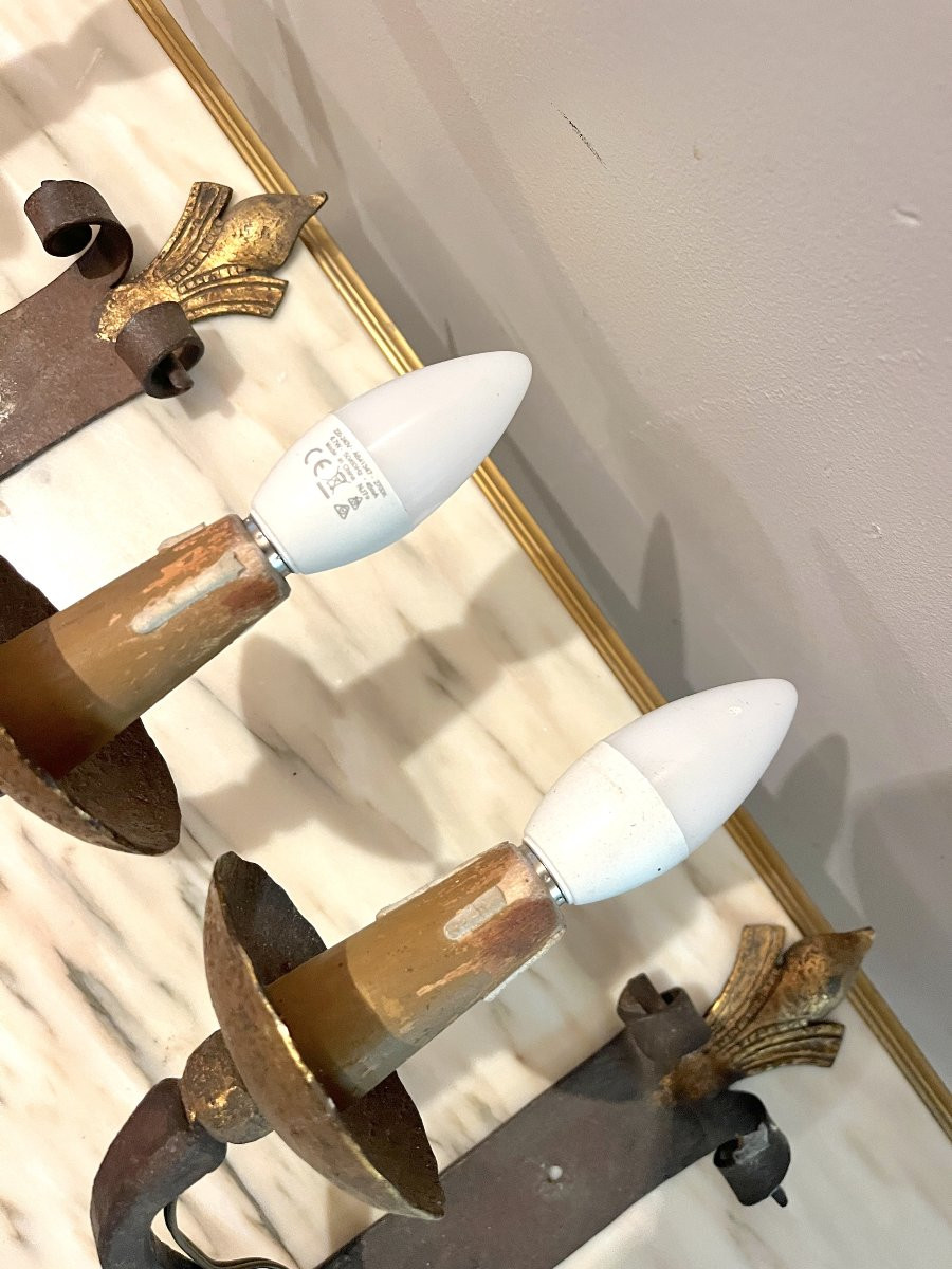 Pair Of Two-arm Wrought-iron Sconces-photo-6