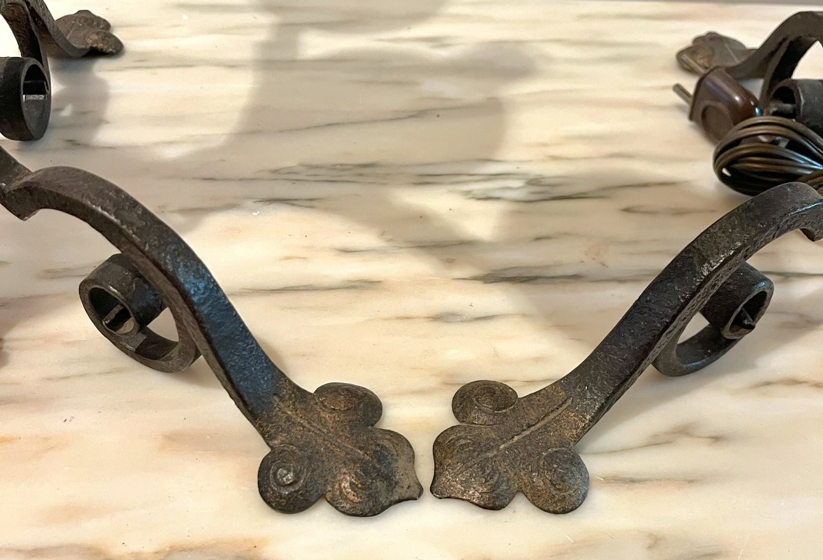 Paire de candélabres/chandeliers fer forgé patiné-photo-6