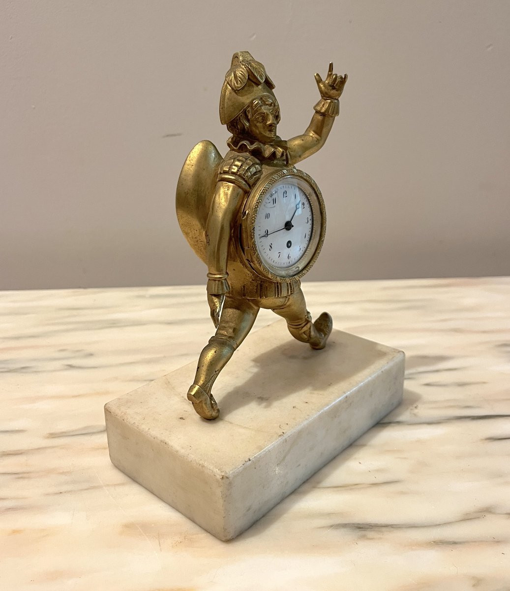 Small Gilded Bronze Clock Depicting A Pulcinella 18th Century-photo-3