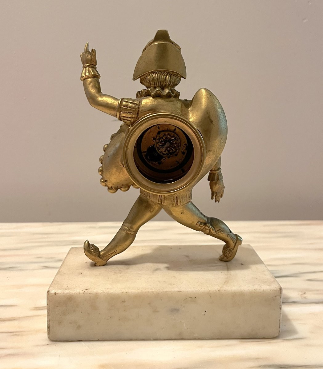 Small Gilded Bronze Clock Depicting A Pulcinella 18th Century-photo-1