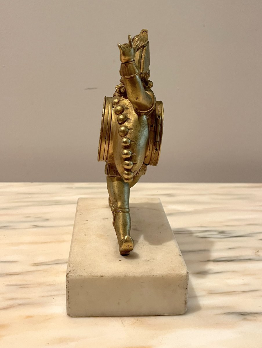 Small Gilded Bronze Clock Depicting A Pulcinella 18th Century-photo-2
