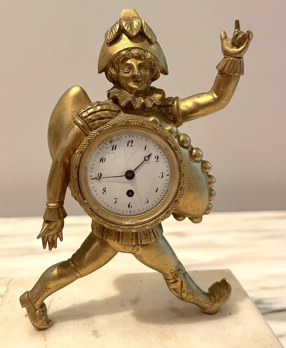 Small Gilded Bronze Clock Depicting A Pulcinella 18th Century-photo-4