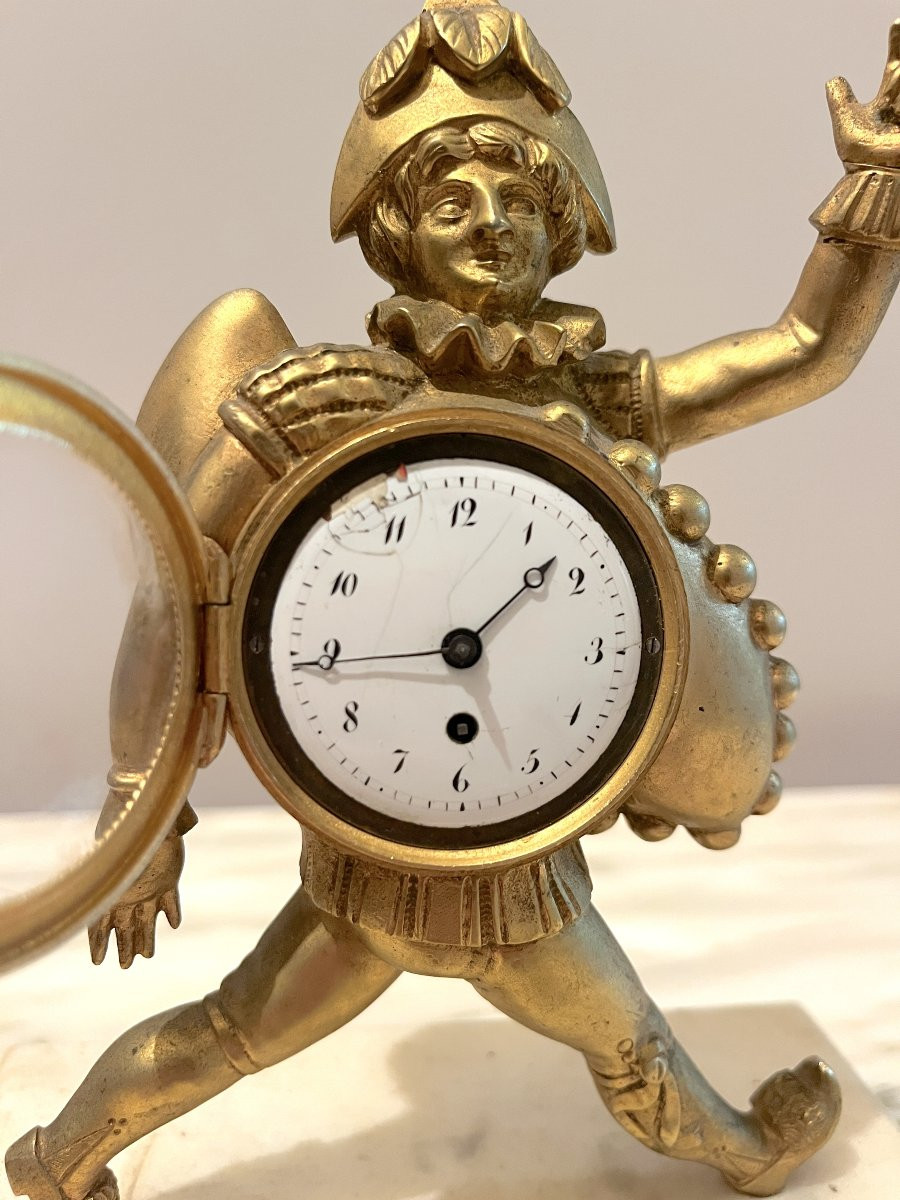 Small Gilded Bronze Clock Depicting A Pulcinella 18th Century-photo-5