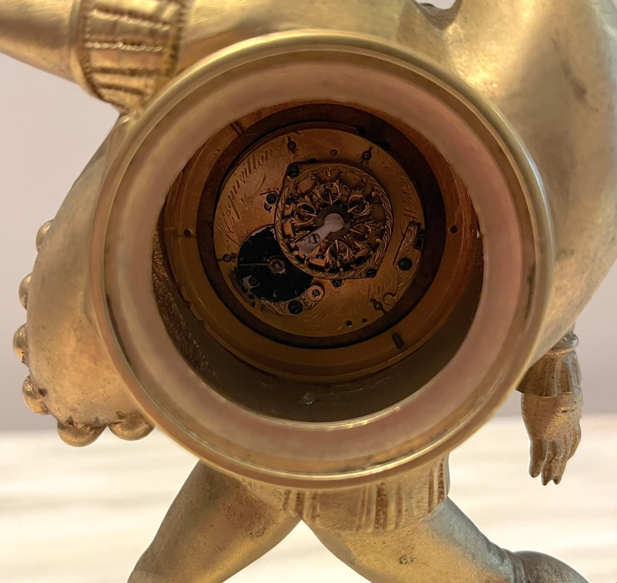 Small Gilded Bronze Clock Depicting A Pulcinella 18th Century-photo-6