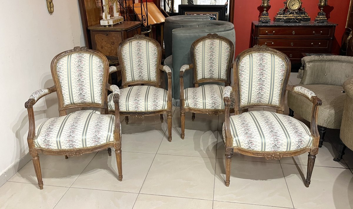 Four Cabriolet Armchairs Lxvi XVIIIth Century-photo-2