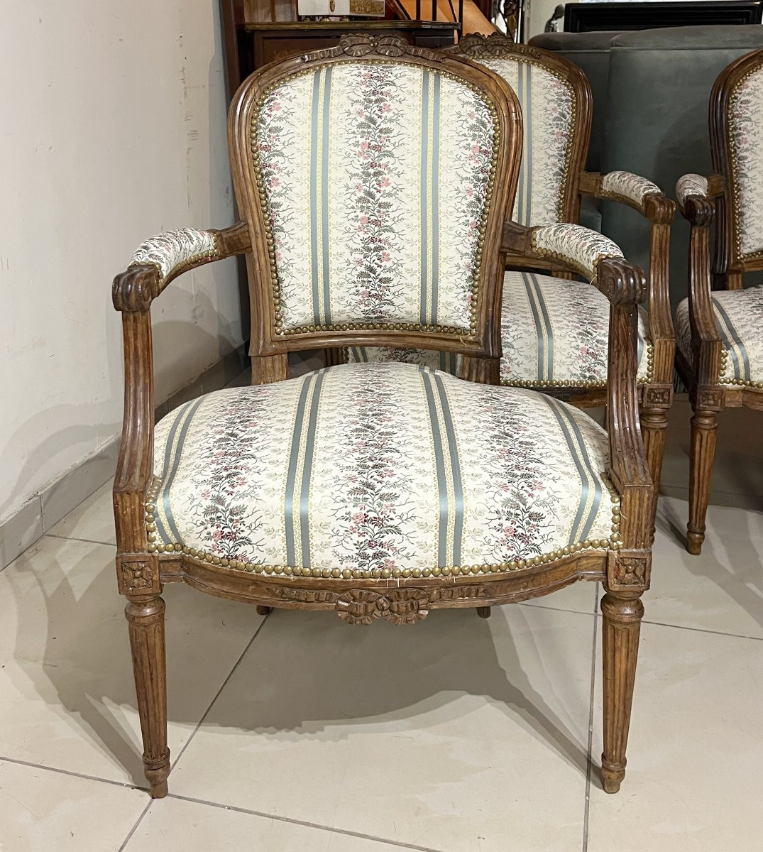 Four Cabriolet Armchairs Lxvi XVIIIth Century-photo-3