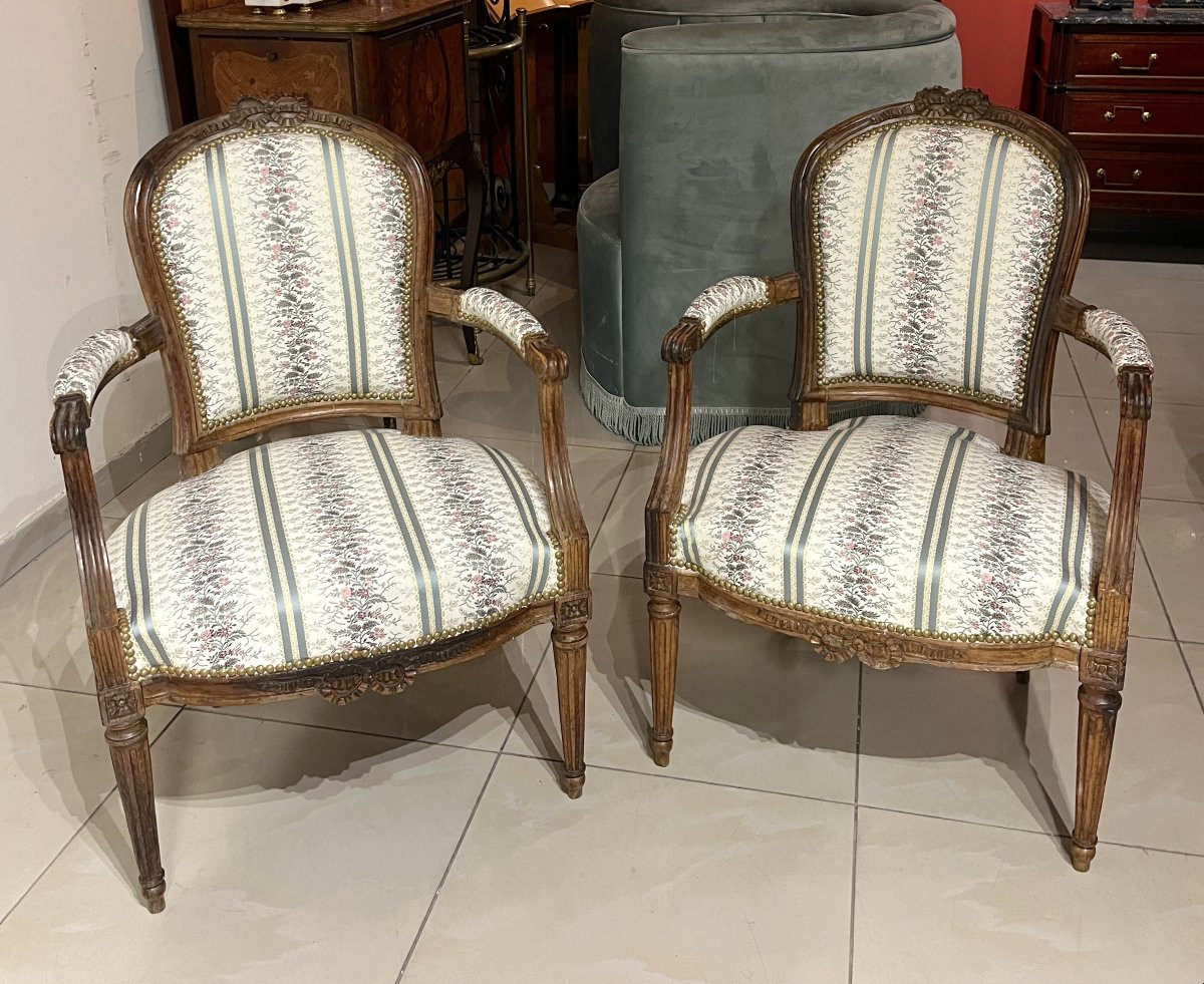 Four Cabriolet Armchairs Lxvi XVIIIth Century-photo-4