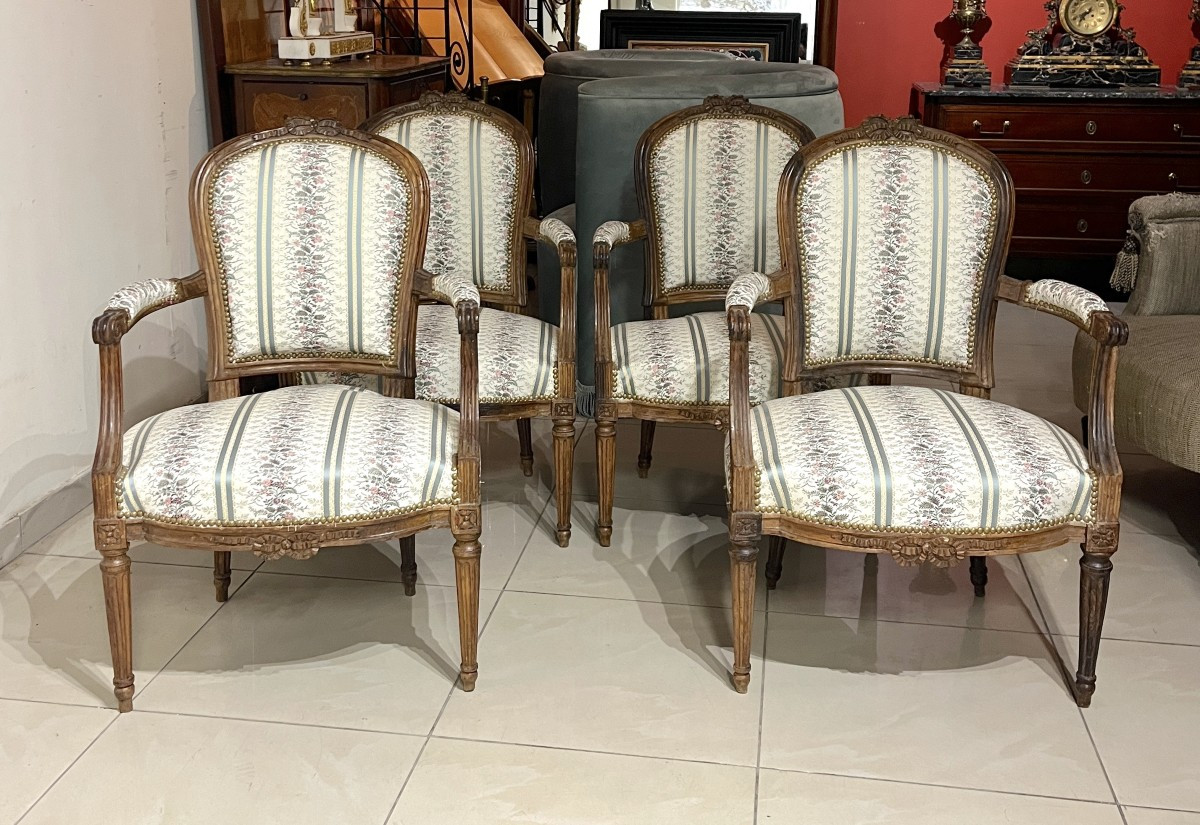 Four Cabriolet Armchairs Lxvi XVIIIth Century