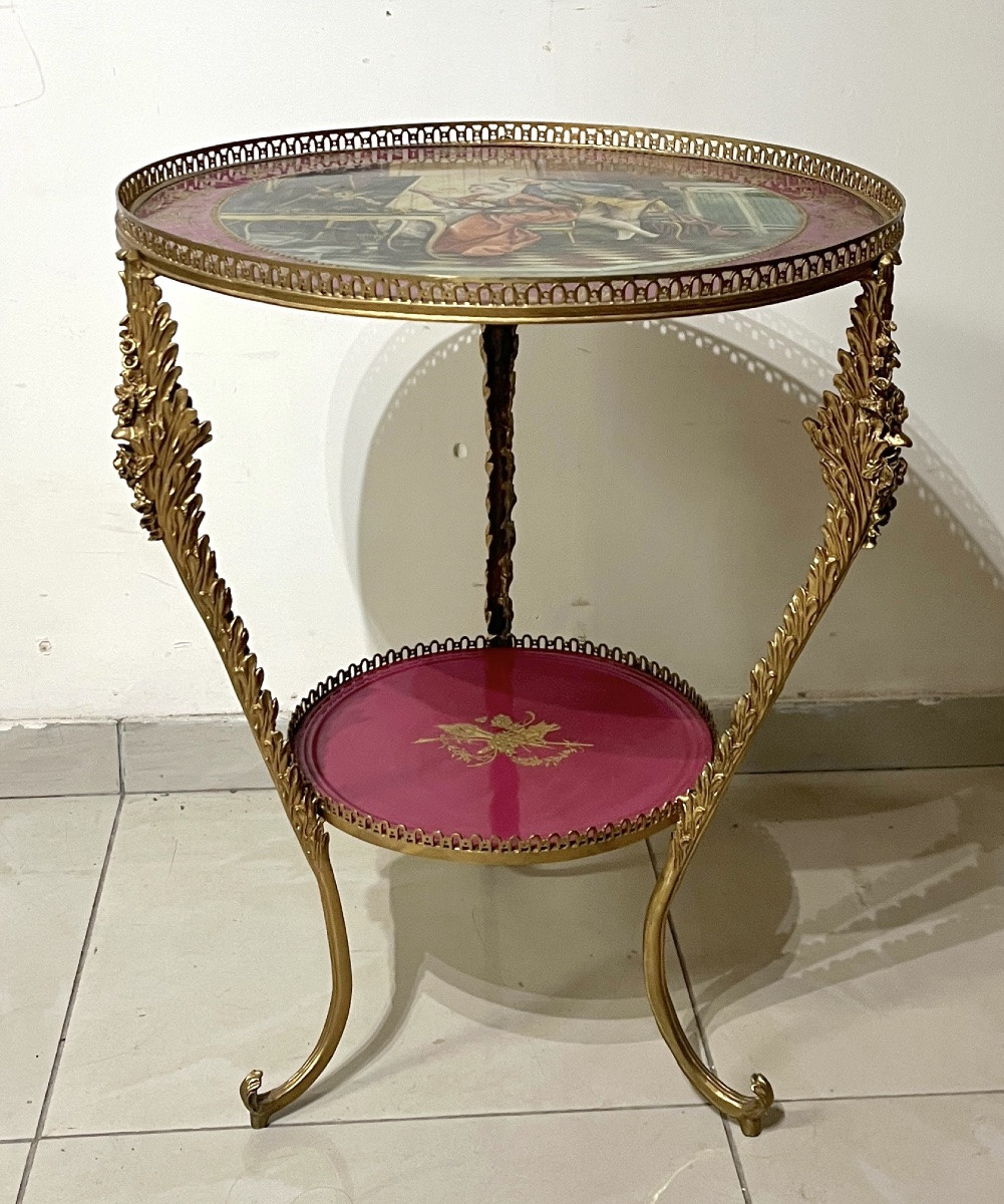 Bronze And Porcelain Pedestal Table, 20th Century-photo-4