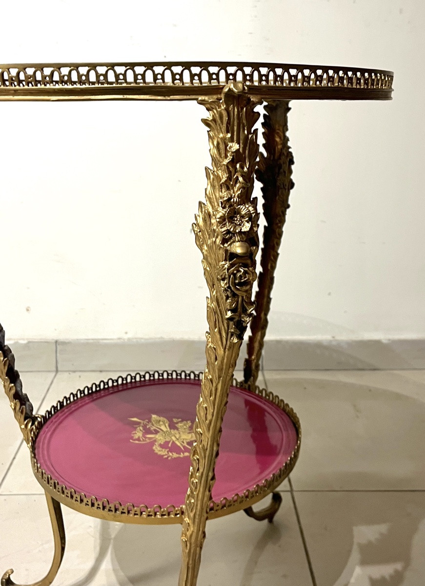 Bronze And Porcelain Pedestal Table, 20th Century-photo-2