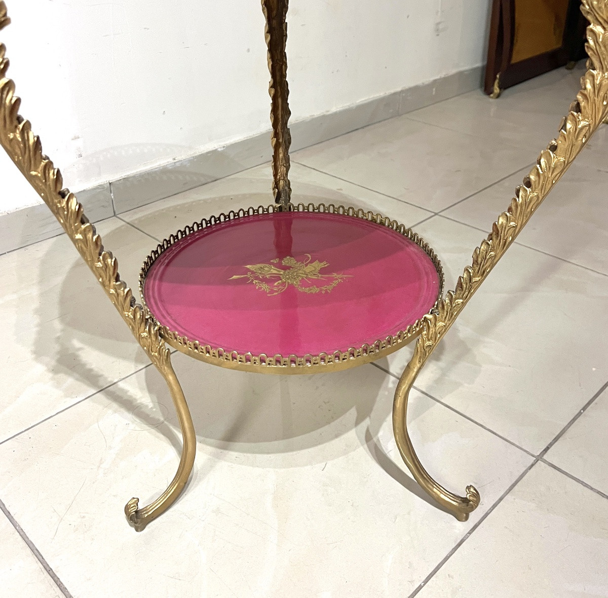 Bronze And Porcelain Pedestal Table, 20th Century-photo-3