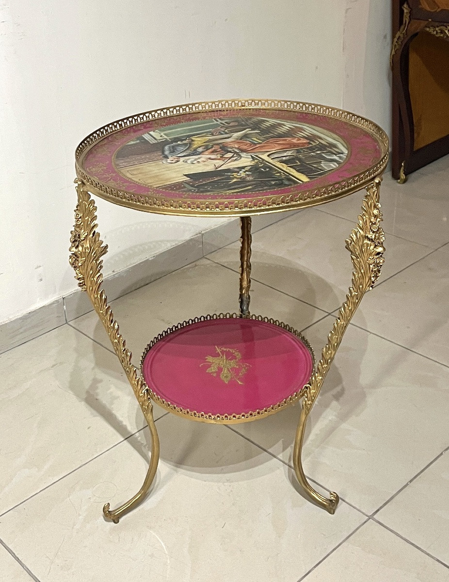 Bronze And Porcelain Pedestal Table, 20th Century-photo-4