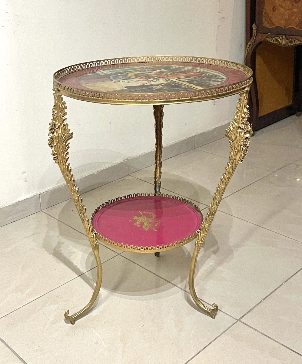 Bronze And Porcelain Pedestal Table, 20th Century-photo-5
