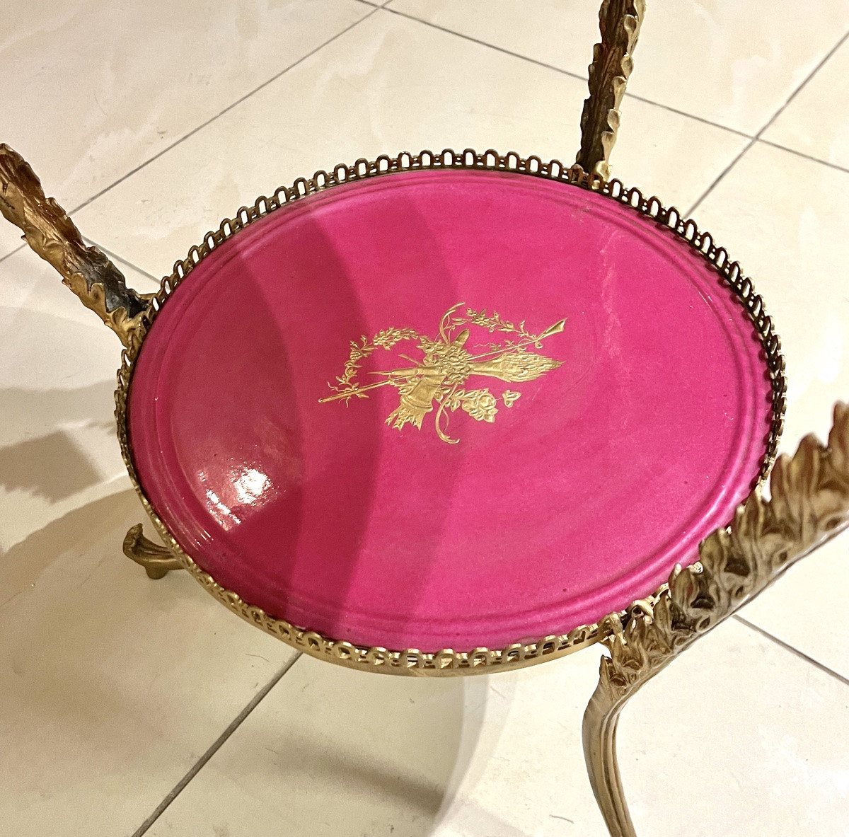 Bronze And Porcelain Pedestal Table, 20th Century-photo-7