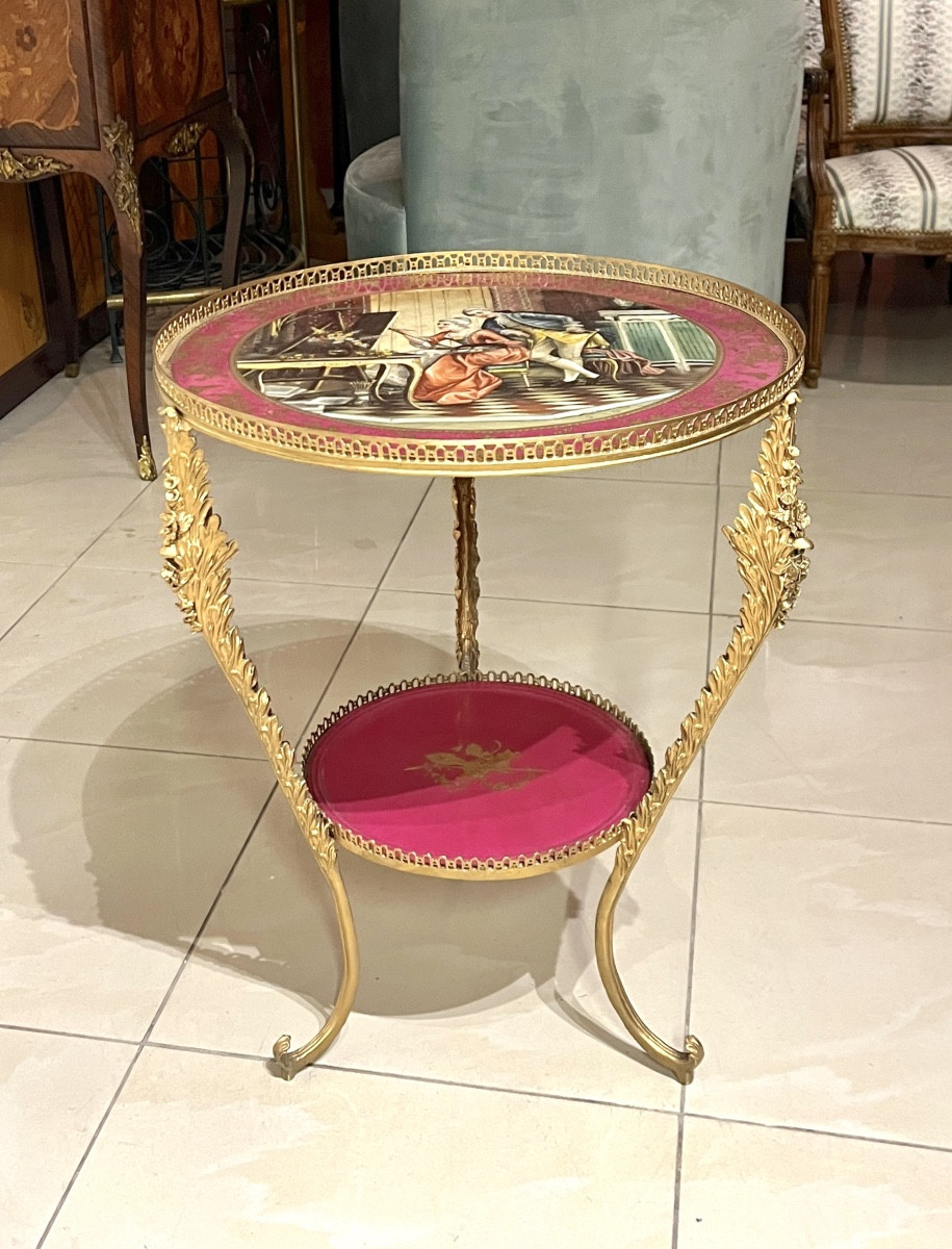 Bronze And Porcelain Pedestal Table, 20th Century