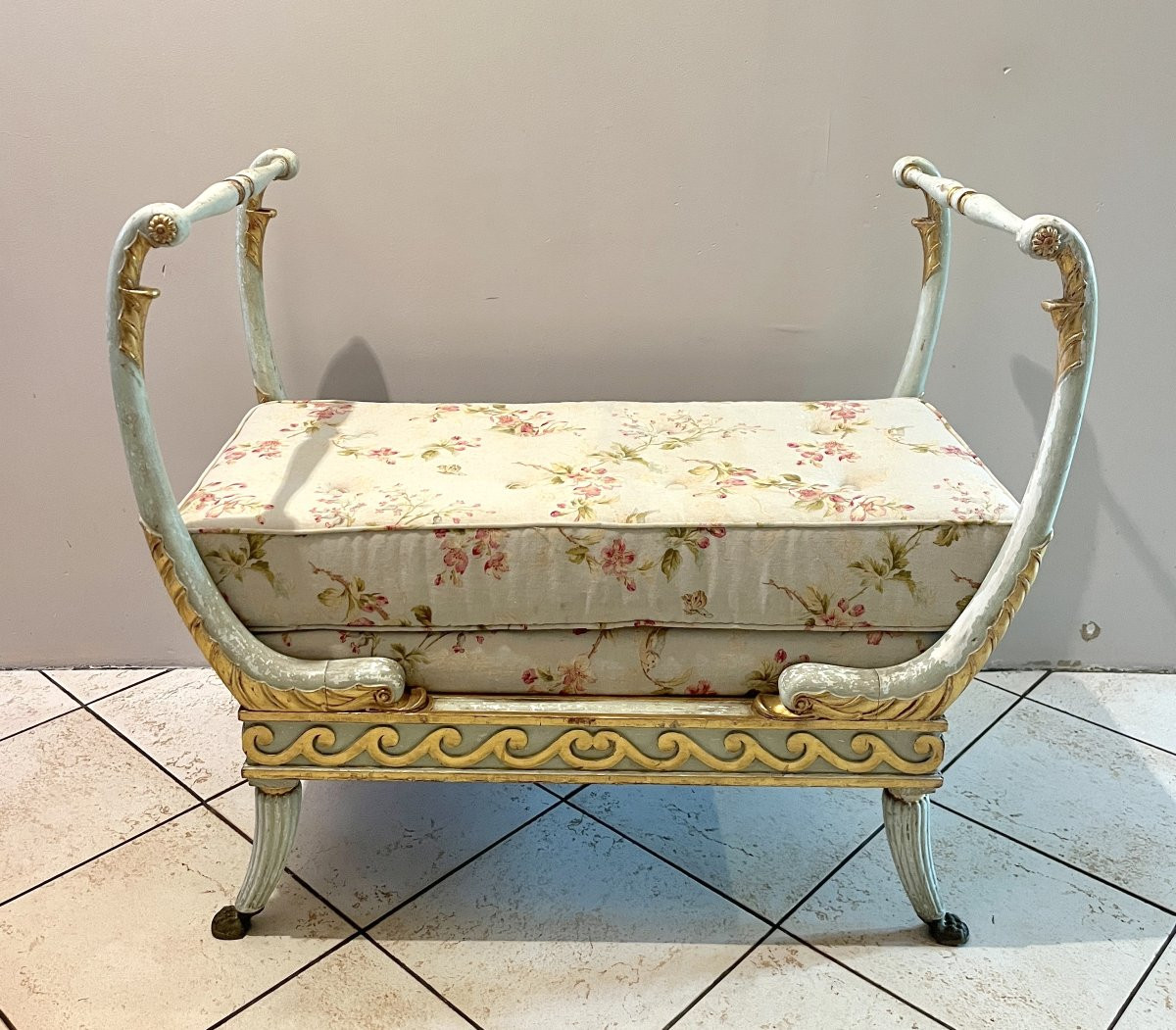 Petite banquette style Neoclassique bois laqué XIXème-photo-3