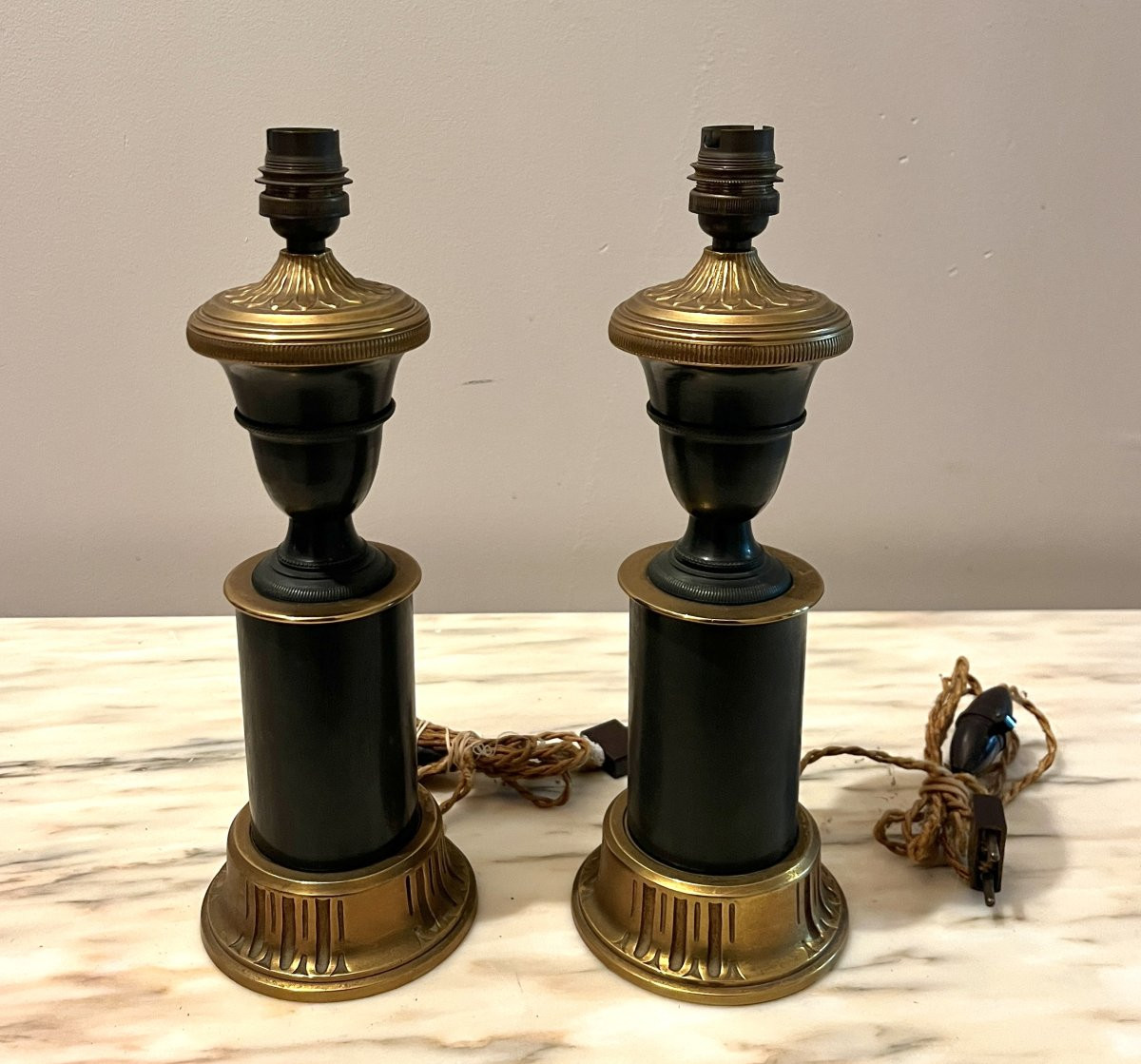 Paire de lampes de style Empire en bronze-photo-1