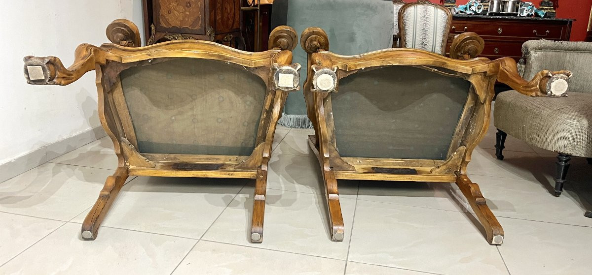 Pair Of Large High-back Armchairs-photo-6