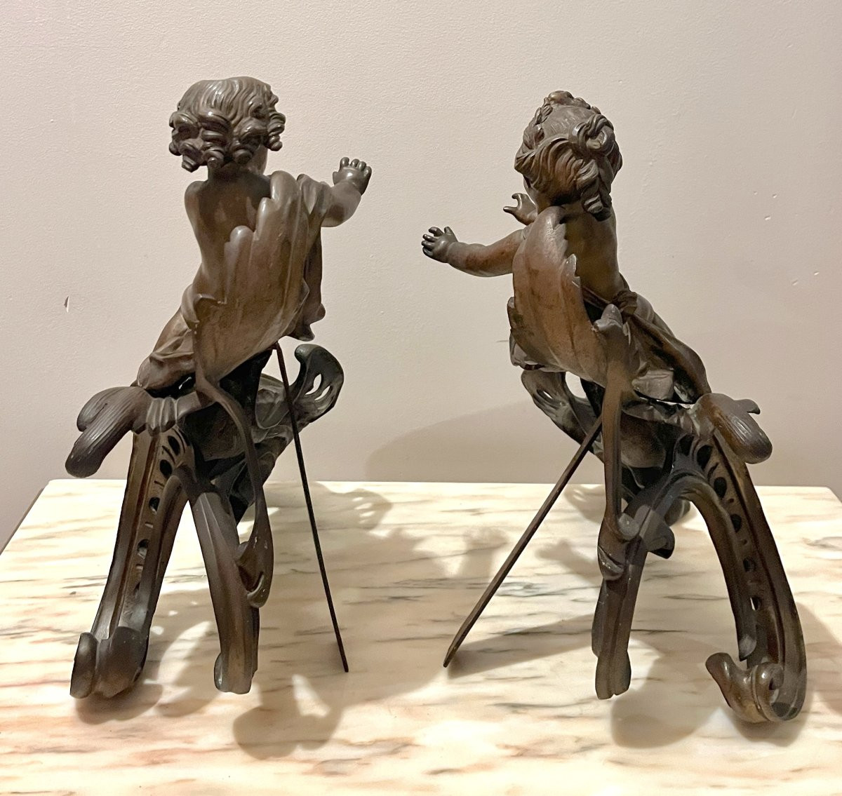 Paire de chenets bronze chérubin XIXème-photo-6