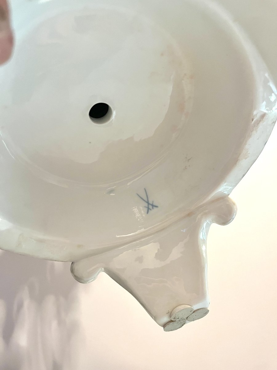 Paire de candélabres en porcelaine polychrome et métal doré XXème siècle-photo-8