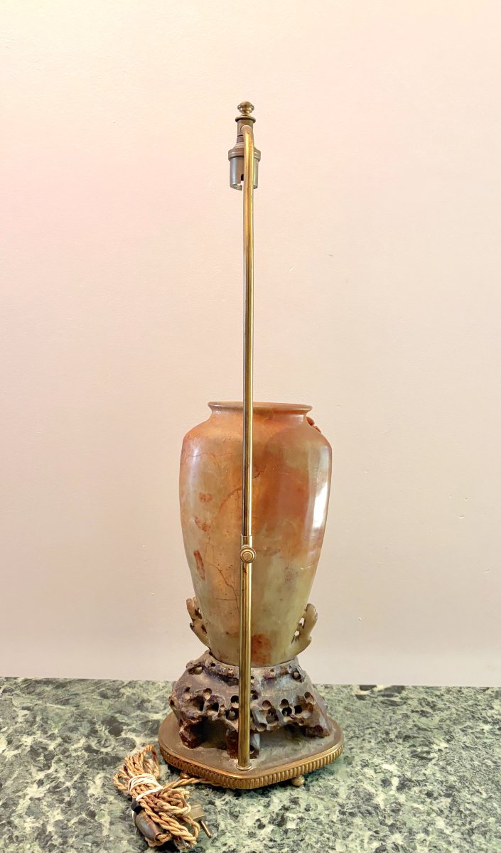 Chine XIXème Vase en pierre de lard monté en lampe-photo-4