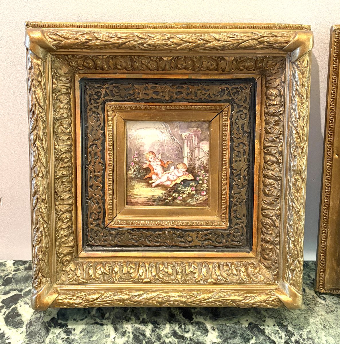 A. Bigot Paire de peinture sur porcelaine encadrées XIXème-photo-3