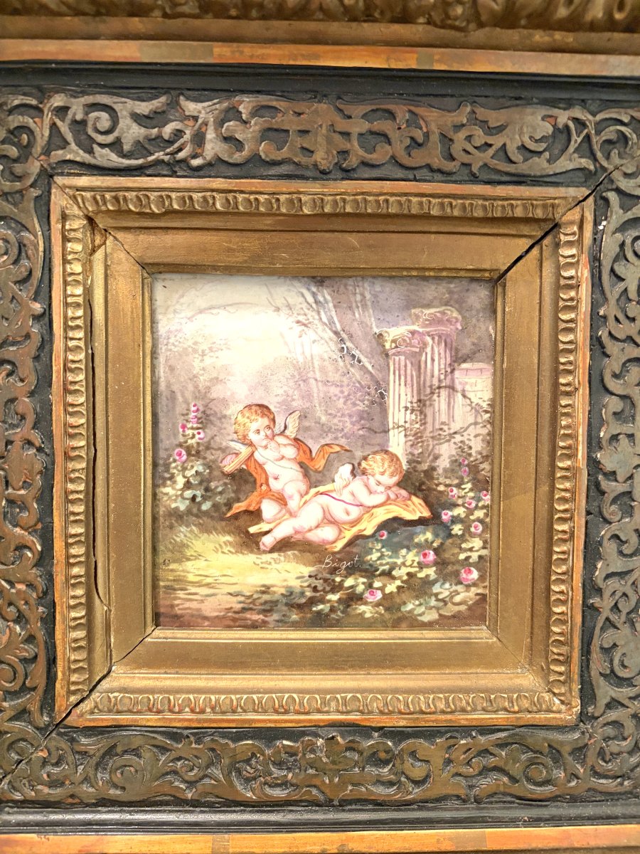 A. Bigot Paire de peinture sur porcelaine encadrées XIXème-photo-4
