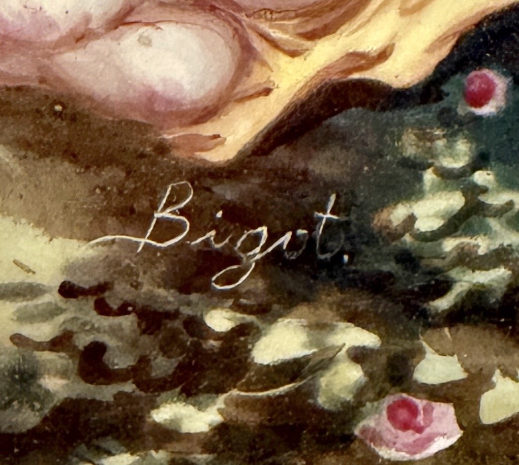 A. Bigot Paire de peinture sur porcelaine encadrées XIXème-photo-3