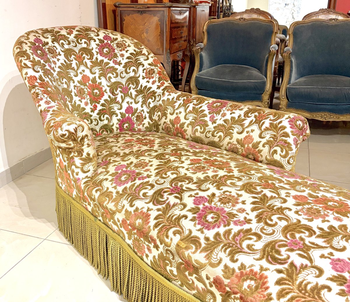 Early 20th-century Floral-print Chaise Longue-photo-4