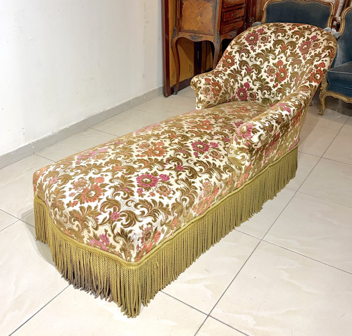 Early 20th-century Floral-print Chaise Longue-photo-3