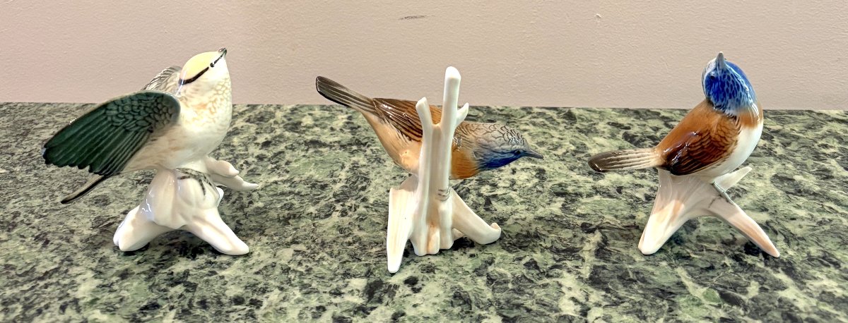 Karl Ens Trois oiseaux en porcelaine polychrome -photo-4