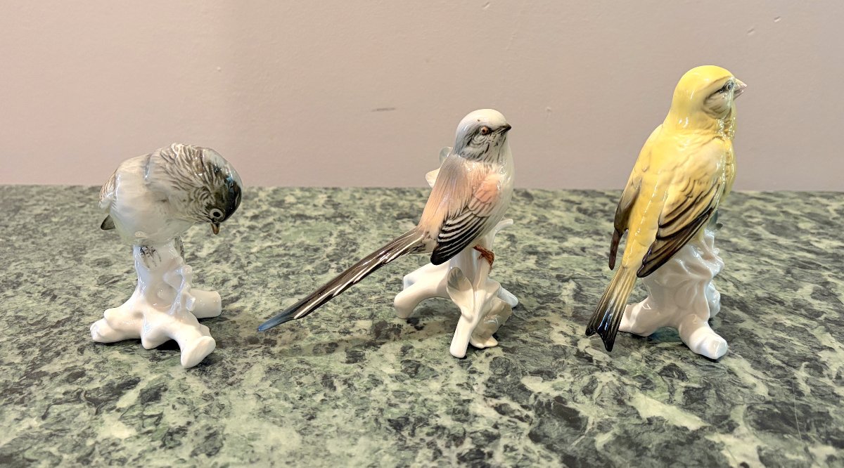 Karl Ens Three Polychrome Porcelain Birds 2-photo-2